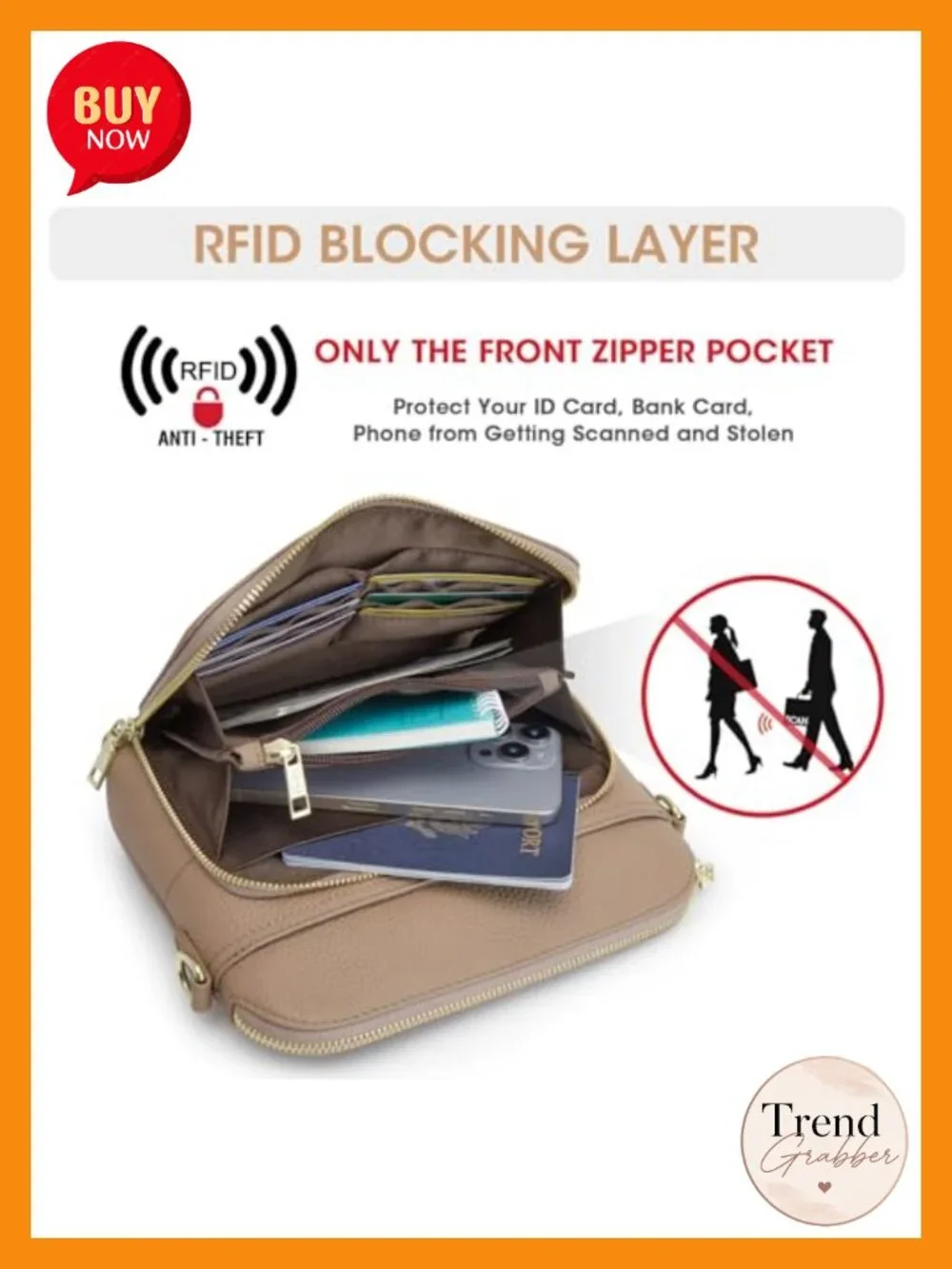 Top Grain Pebbled Leather RFID Blocking Crossbody Bag